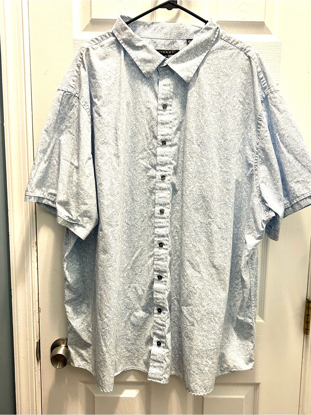 SYNRGY Shirt Mens 4XL Big & Tall Blue White Floral Short Sleeve Point Collar